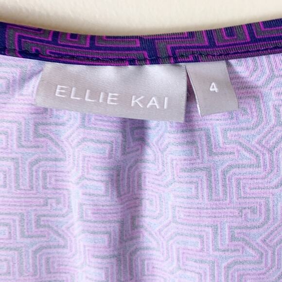 Ellie Kai Purple Geometric Dress Nylon Spandex Midi Size 4 - Picture 2 of 7